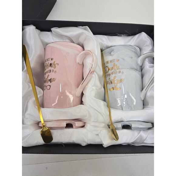 Present of Star Mug Gift Set Grandma & Grandpa Ceramic Cups with Spoons - Picture 2 of 6